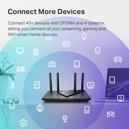 TP-Link Archer AX21 WiFi 6 Router - Dual Band, 1200 Mbps (5GHz), 574 Mbps (2.4GHz), 4 Antennas, Ethernet, Black