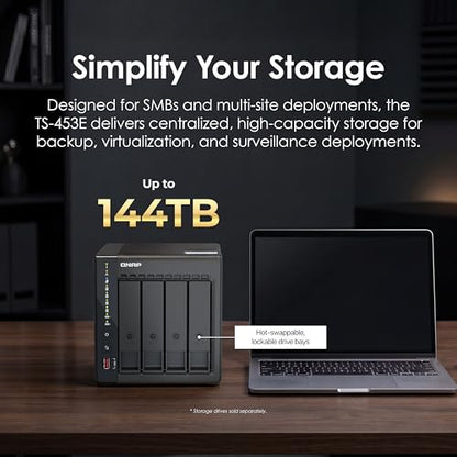 QNAP Desktop Size TS-453E-8G-US Diskless NAS 4 Bay with Intel Celeron J6412, 8GB DDR4 RAM, Dual 2.5GbE