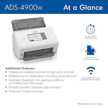 Brother 7.8" x 11.6" ADS-4900W 300dpi Document Scanner