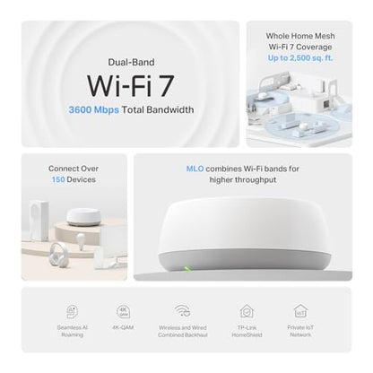 TP-Link Deco BE23 1-Pack Dual-Band Wi-Fi 7 Mesh Router | Up to 3600 Mbps, 2500 Sq.Ft Coverage, 2× 2.5G Ports | Remote Control, Internet Security, Parental Controls