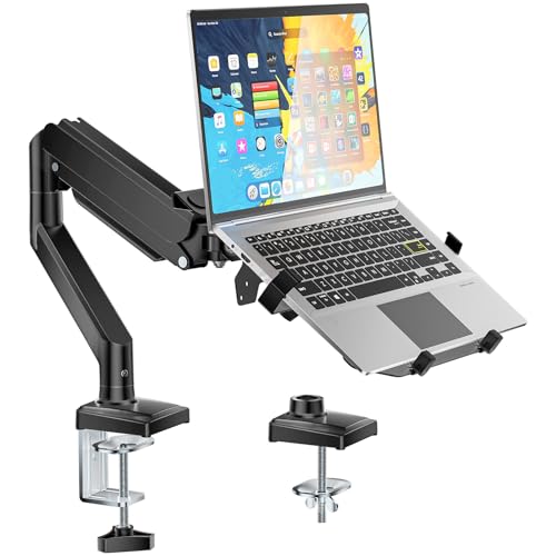 WALI 2-in-1 Laptop and Monitor Desk Mount Adjustable 17" to 34" Screens VESA 75x75 100x100 Black
