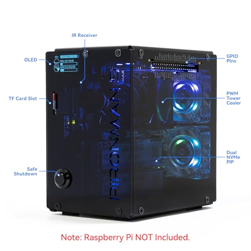 SunFounder Pironman 5 MAX Raspberry Pi 5 Case Dual NVMe M.2 SSD PCIe Gen2 Bottom Mount Air Cooling