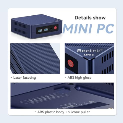 Beelink Mini PC Mini S12 Intel 12th Gen 4-Core N95 (up to 3.4GHz) 16GB DDR4 RAM 500GB SSD Dual HDMI 4K UHD