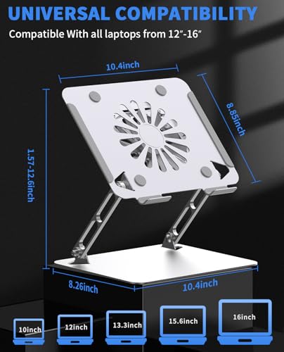 SOUNDANCE Laptop Cooling Stand LS3 Ventilated Aluminum Pad with Adjustable Height 10.4" x 8.85" x 1.57" 1 Fan Silver