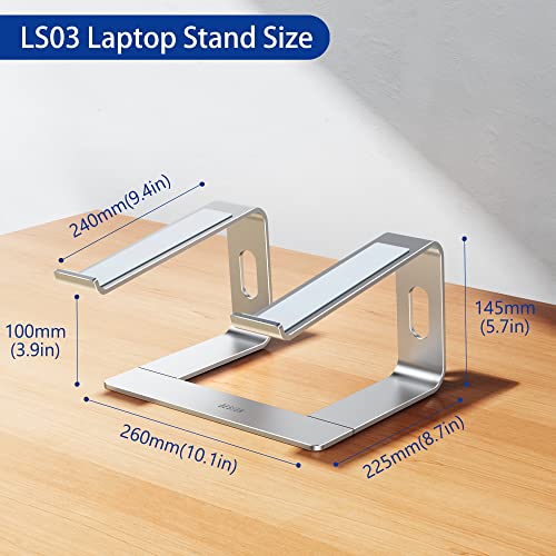 BESIGN LS03-Silver 10-15.6" Laptop Stand, Aluminum, Ergonomic, Tabletop Mount