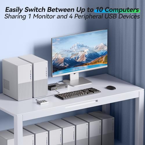 ANGEET 10 Ports KVM Switch 4K@60Hz 10-way HDMI with USB 3.0 Connectors