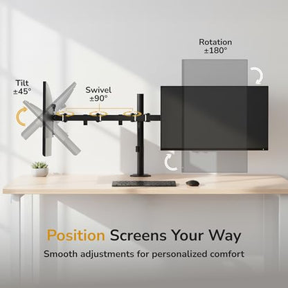 Mount-It! 32 inch MI-2752 Full Motion Monitor Arm Dual Desk Mount Clamp Grommet Adjustable Steel