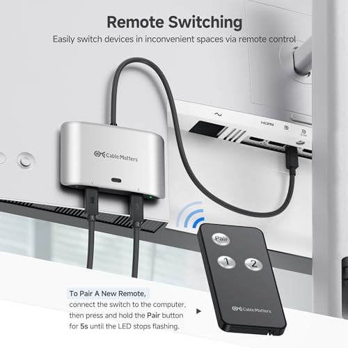 Cable Matters 201352 USB4 Switch with Thunderbolt 4 Support, 20Gbps Data Transfer, 8K@30Hz Resolution, 140W Power Delivery, 3 Ports, Silver