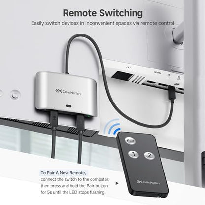 Cable Matters 201352 USB4 Switch with Thunderbolt 4 Support, 20Gbps Data Transfer, 8K@30Hz Resolution, 140W Power Delivery, 3 Ports, Silver