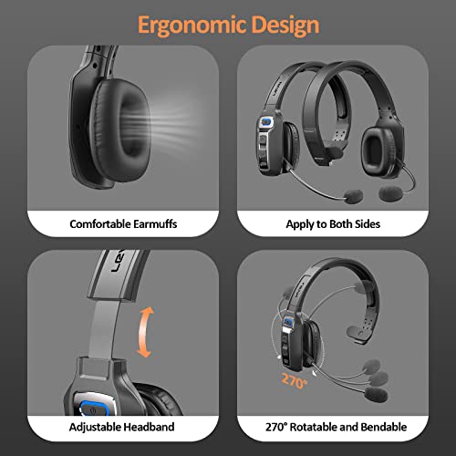 LEVN LE-HS012 Basic Bluetooth Headset Wireless On Ear 65 Hours Battery Life Environmental Noise Cancelling