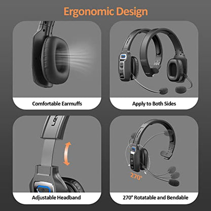 LEVN LE-HS012 Basic Bluetooth Headset Wireless On Ear 65 Hours Battery Life Environmental Noise Cancelling
