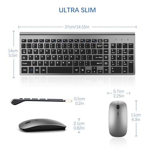 TopMate Wireless Keyboard and Mouse Combo USB Scissor Switch QWERTY 104 Keys Gray Black