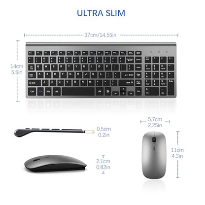 TopMate Wireless Keyboard and Mouse Combo USB Scissor Switch QWERTY 104 Keys Gray Black