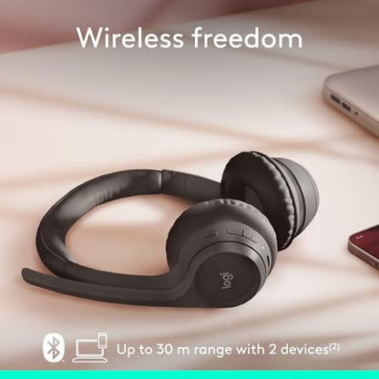 Logitech Wireless Headset 981-001468 Bluetooth 5.3 20 Hours Battery Life, Active Noise Cancellation, On-Ear Audio Device