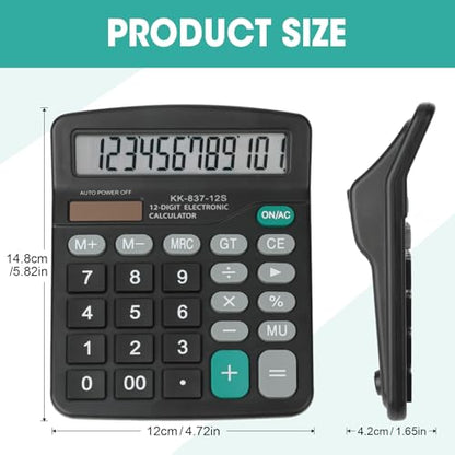 YesBes 2 Pack Calculator Calculator-2p 12 Digits Solar Powered Display 4.25 Inches