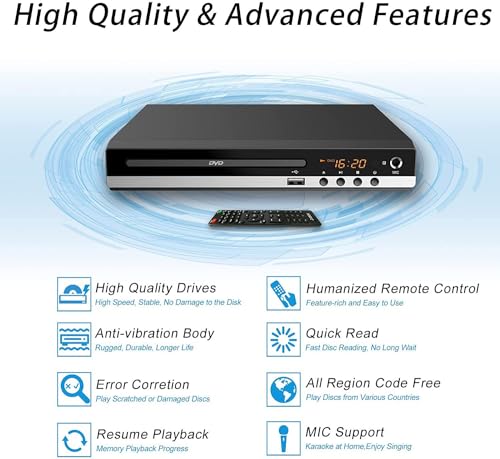 METRICSQUARE DVD Player 1080P HDMI AV Output Compact