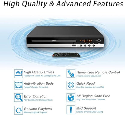 METRICSQUARE DVD Player 1080P HDMI AV Output Compact