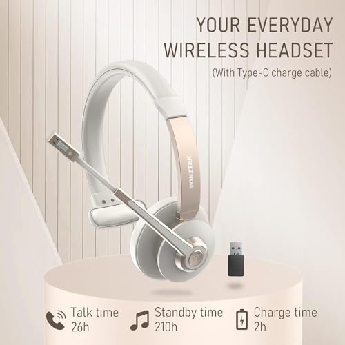 Vonztek BT783BJ-DG Wireless Headset 5.0 Bluetooth 49 Feet Noise Cancellation Communication Headset