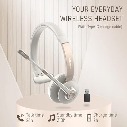 Vonztek BT783BJ-DG Wireless Headset 5.0 Bluetooth 49 Feet Noise Cancellation Communication Headset