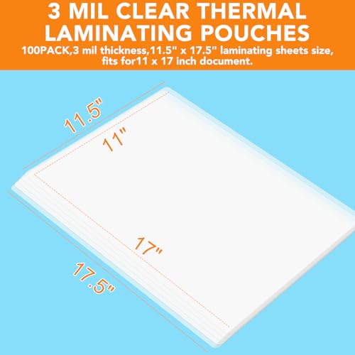 CAREGY 100 Pack Laminating Sheets 11.5 x 17.5 Inch 3 Mil Clear