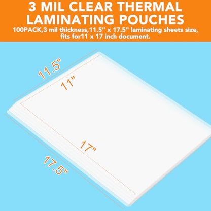 CAREGY 100 Pack Laminating Sheets 11.5 x 17.5 Inch 3 Mil Clear