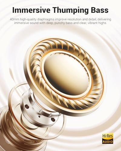 Wentronic Y01 Over Ear Headphones Bluetooth 5.3 Active Noise Cancelling 40mm Drivers 48H Playtime Starlight