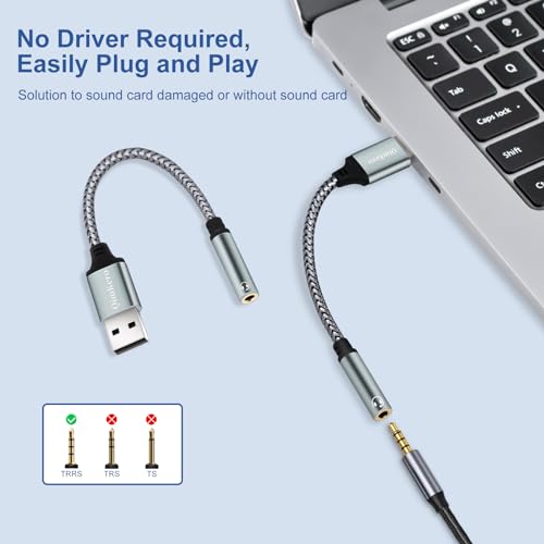 QimKero External Stereo Sound Card QK009 USB-A to 3.5mm TRRS 4-Pole Female Audio Adapter