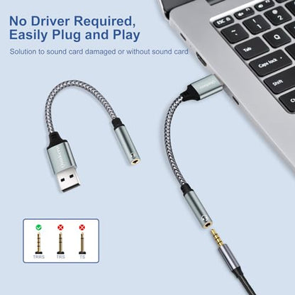 QimKero External Stereo Sound Card QK009 USB-A to 3.5mm TRRS 4-Pole Female Audio Adapter