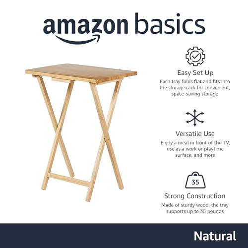 Amazon Basics 15 x 19 x 26 inch Foldable Tray Table Set - Natural Finish - 4-Pack