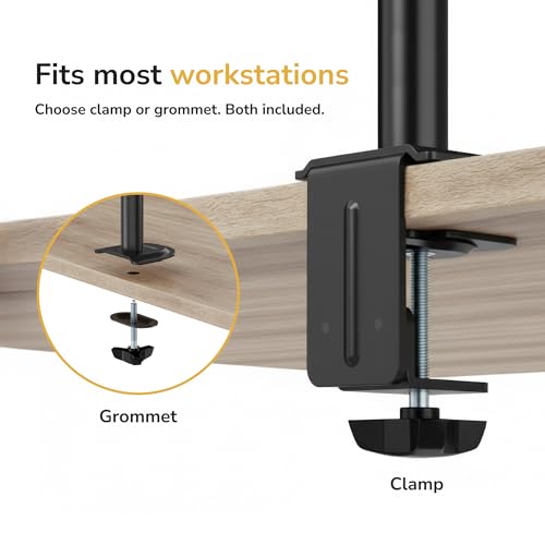 Mount-It! 32 inch MI-2752 Full Motion Monitor Arm Dual Desk Mount Clamp Grommet Adjustable Steel