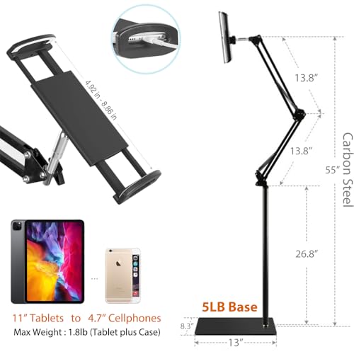 Elekpopu Tablet Floor Stand HVF235 Adjustable Arm Universal Holder