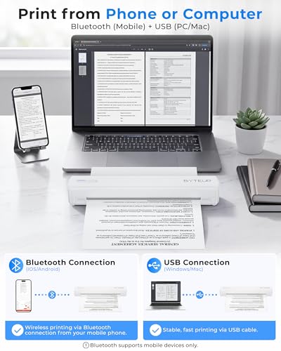 ByteUp C80 Portable Thermal Printer Monochrome 203 DPI 1-Tray 8.5x11 Inches