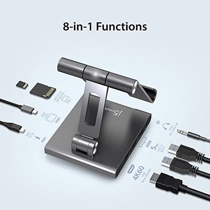 j5create 4.92 x 3.94 x 1.42 inches 4K60 HDMI, 2 x USB-A 5Gbps, 100W PD Charging, microSD/SD Card Reader, 3.5mm Audio Jack (JTS224)