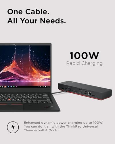Lenovo 6"L x 3"W x 1"H 40B00135US Docking Station with Thunderbolt 4, 11 Ports, 100 Watt Power Supply, Black