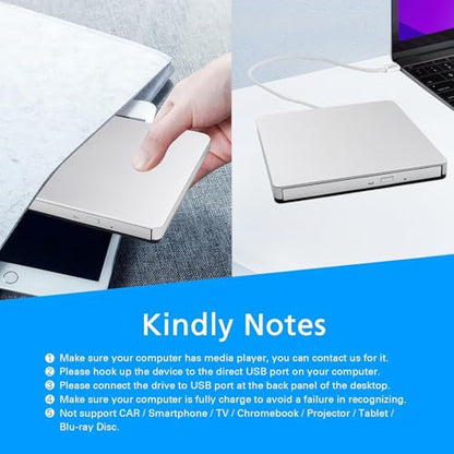 VikTck External USB 3.0 DVD CD Drive VT968, 5 Gbps Data Transfer Rate, USB-C, Optical Storage Burn Speed 24x, Read Speed 3.6 MB/s
