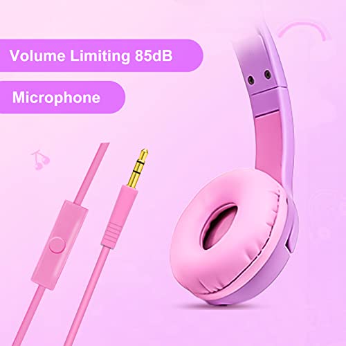 Olyre K06 Cat Ear Kids Headphones, 85dB Volume Control, On-Ear, Wired, 30mm Dynamic Driver System, Water Repellent, Purple