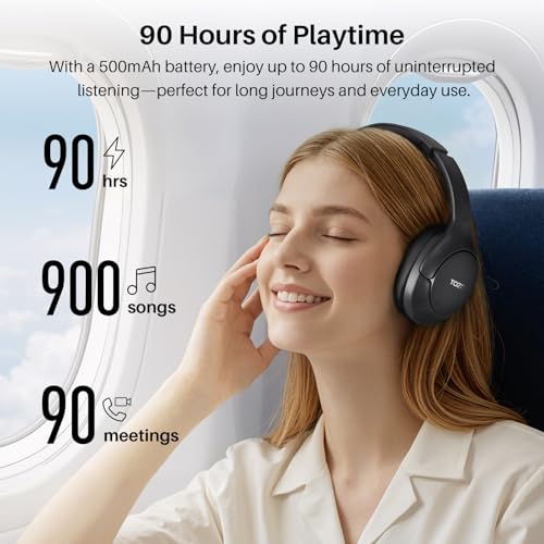 TOZO HT3 Wireless Over Ear Headphones T12052 Bluetooth 6.0 90-hour Battery Life Active Noise Cancellation