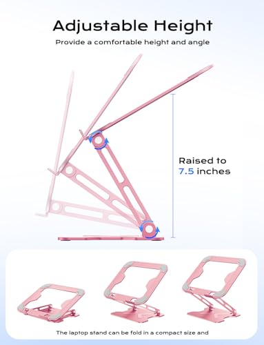 JCZT Laptop Stand NH02 Adjustable Ergonomic Height and Angle Metal Stand for Laptops 10–16 inches Pink