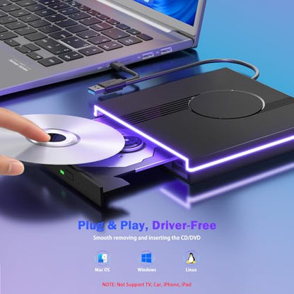 Wbacon External DVD Drive 0759357095619, USB 3.0 Type-C, 8X DVD Read/Write, Portable Optical Drive