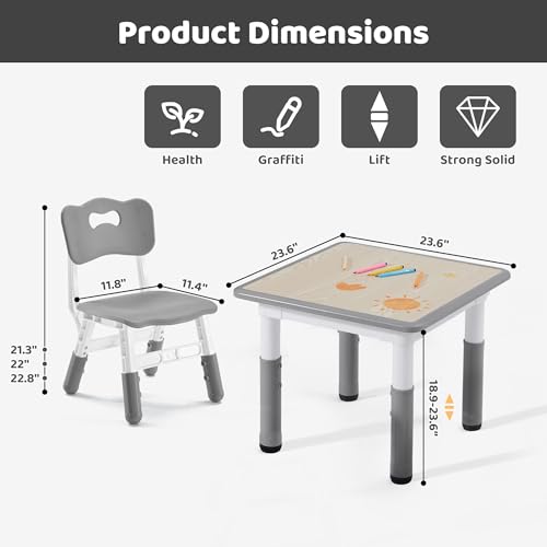 CuFun 2 Chairs YC-6060 Kids Table & Chairs Set Height Adjustable Activity Table