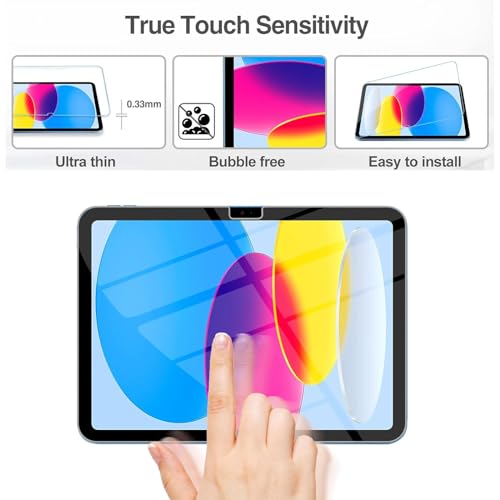 TiKeDa 10.9 Inch iPad 10th Gen A2696/A2757/A2777 HD Clarity Tempered Glass Screen Protector 9H Scratch Resistant