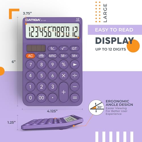 CATIGA 12 Digit Desktop Calculator SD-1292 LCD Display Plastic Purple