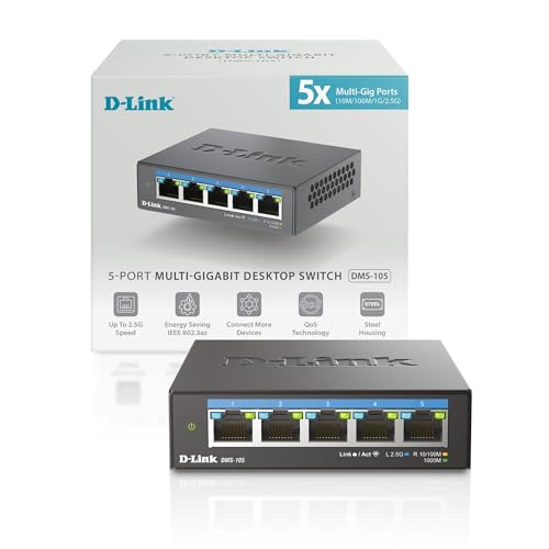 D-Link 5-Port 2.5G Unmanaged Ethernet Switch DMS-105 Multi-Speed RJ45 Black