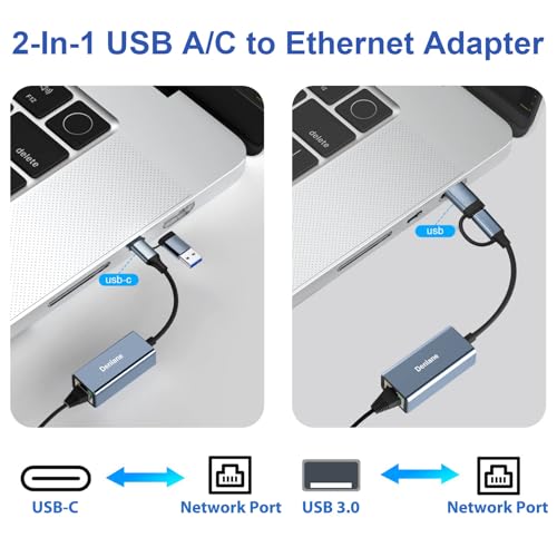 Denlane USB 3.0 to USB Type-C Ethernet Adapter 1000Mbps Dual Port