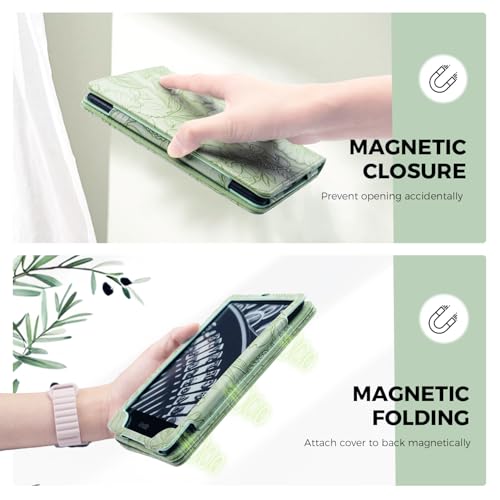 EJU 7" Kindle Paperwhite Compatible Case Green Faux Leather Adjustable Stand Water Resistant