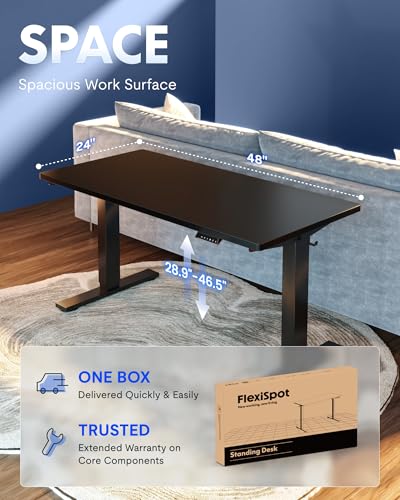 FLEXISPOT 48x24 MAH0002196 Electric Adjustable Desk, Rectangular, Modern Style, Black