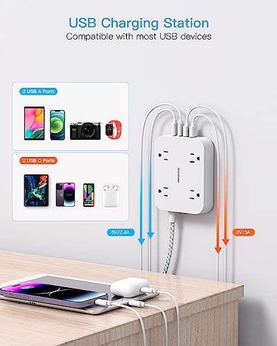 HANYCONY 5ft Power Strip HN43T 4 Outlets 4 USB Ports Type B