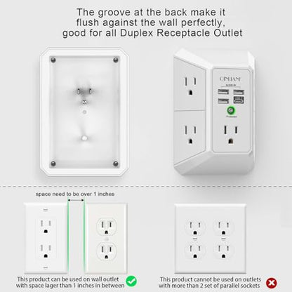QINLIANF 5 Outlet Extender HR-519D 125 Volts 15 Amps Surge Power Strip with 4 USB Ports