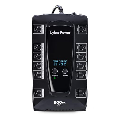 CyberPower 900VA/480W AVRG900LCD UPS System with 12 Outlets and AVR