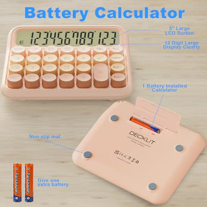 Decklit 12-Digit LCD Basic Desktop Calculator Model Verloop Roze Battery Powered Gradient Pink